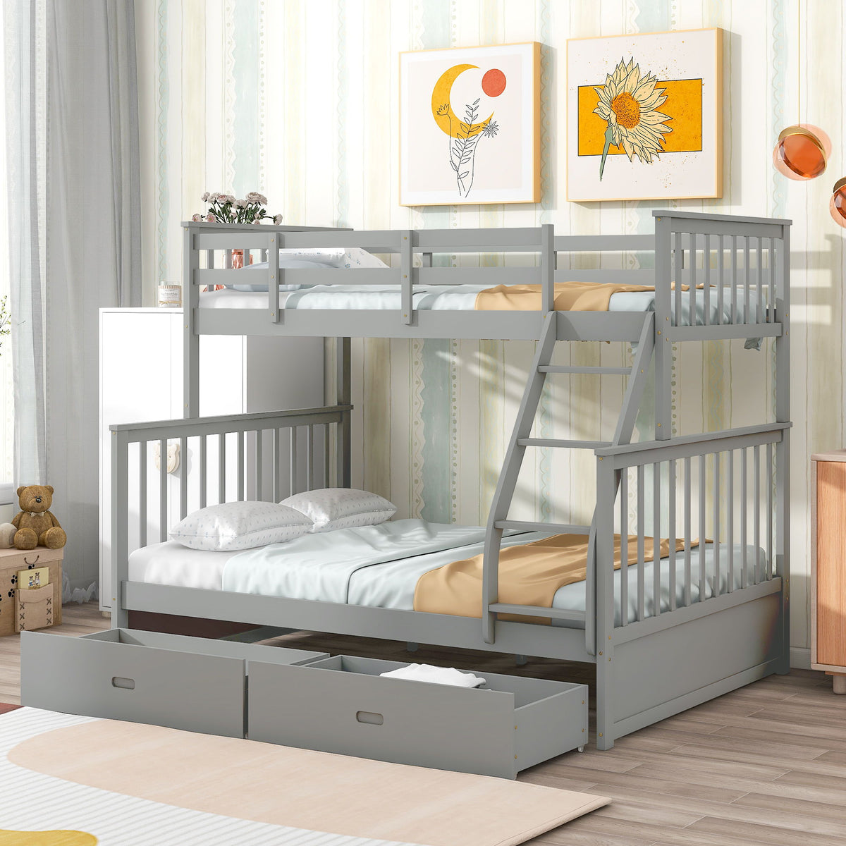 Bunk Bed With Ladder, And Safety Guard Rails