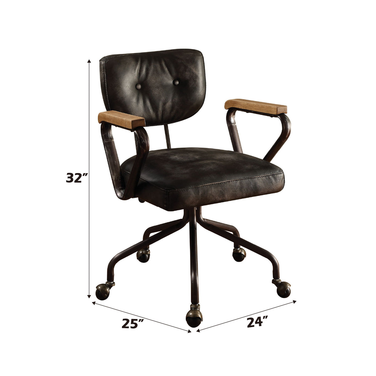 Hallie - Silla de oficina de cuero de grano superior - Negro vintage