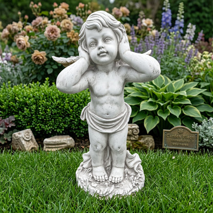 Winged Angel Covering Her Ears Resin Ornament, Outdoor Garden Sculpture, Suitable For Lawns, Patios, And Courtyard Decoration.