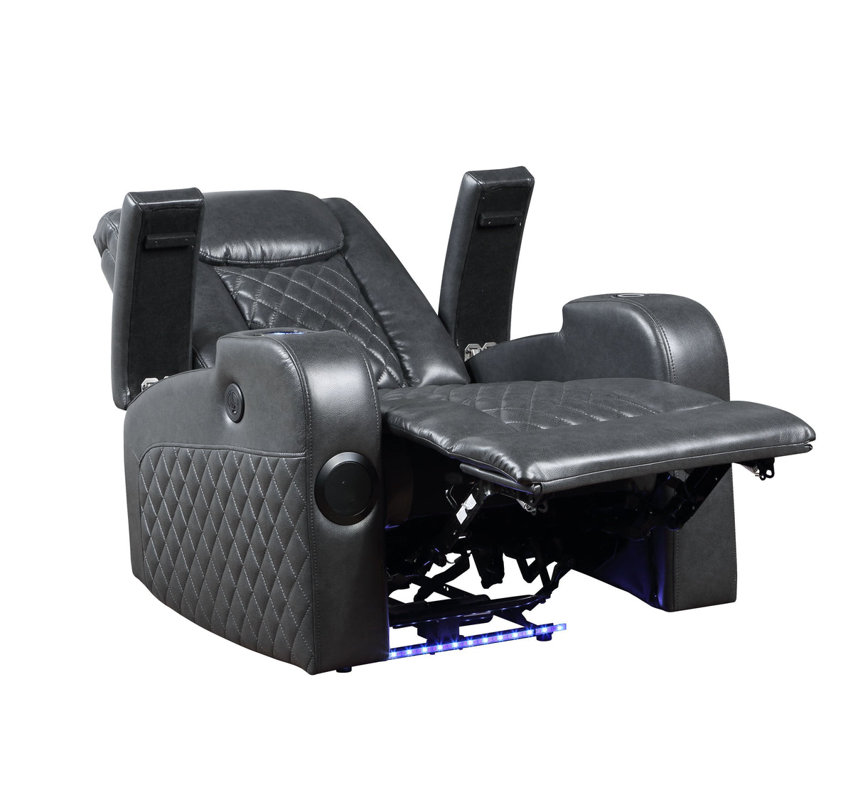 Alair - Sillón reclinable eléctrico Aire de cuero con Bluetooth y cargador inalámbrico, color gris oscuro