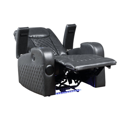 Alair - Sillón reclinable eléctrico Aire de cuero con Bluetooth y cargador inalámbrico, color gris oscuro