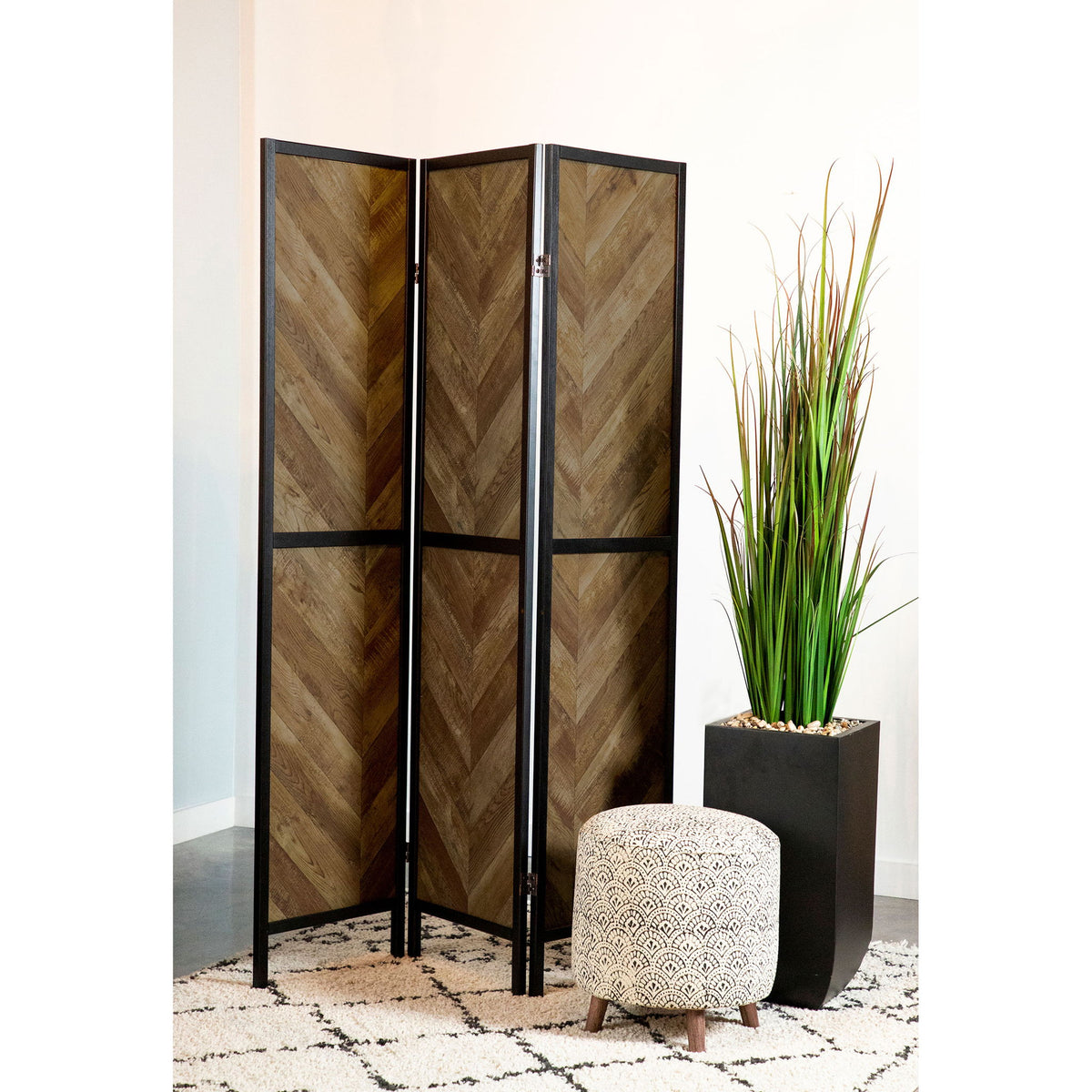 Herringbone - 3 Panel Screen - Brown