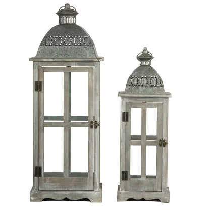 Wooden Candle Lantern Decorative, Hurricane Lantern Holder Decor For Indoor Outdoor, Home Garden Wedding - Gray
