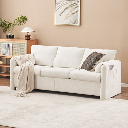 Modern 3 Seater Sofa Chenille Couch Plush Triple Seater Sofa With High Density Foam Cushions, Deep Seat Living Room Couch For Family Room, Apartment & Home Theater - Ivory White