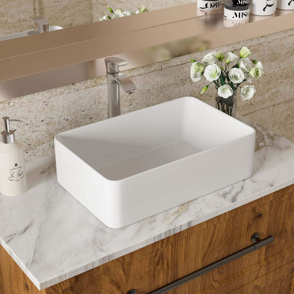 Modern European Design 21" X 14" Ceramic Rectangular Vessel Bathroom Sink - White