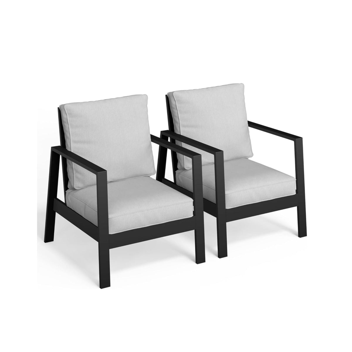All Weather Patio Armchairs & Thick Cushions (Set of 2) - Black / Gray