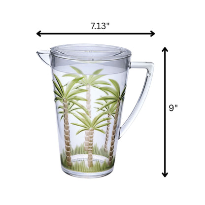 Unbreakable Plastic Water Pitcher With Lid, Palm Tree Design - Clear