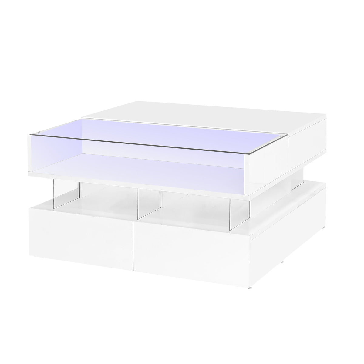 Lift Top Coffee Table With 2 Drawers, Hidden Space And LED Lights For Living Room