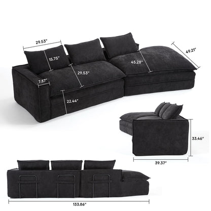 Modern Minimalist Modular Sectional Sofa With Deep Seats And Right Facing Chaise