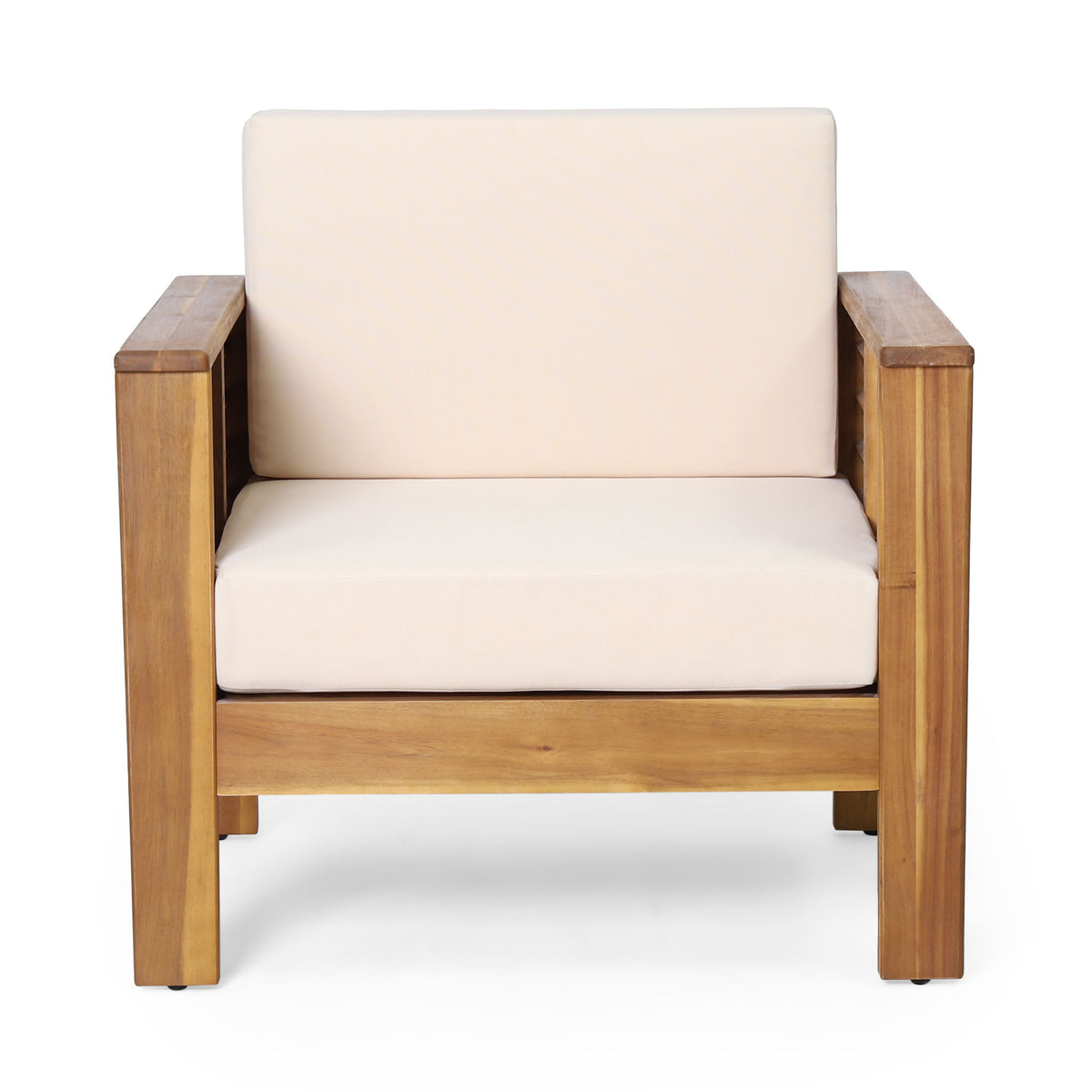 Outdoor Acacia Wood Club Chairs With Cushions - Teak / Beige
