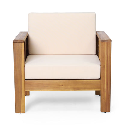 Outdoor Acacia Wood Club Chairs With Cushions - Teak / Beige