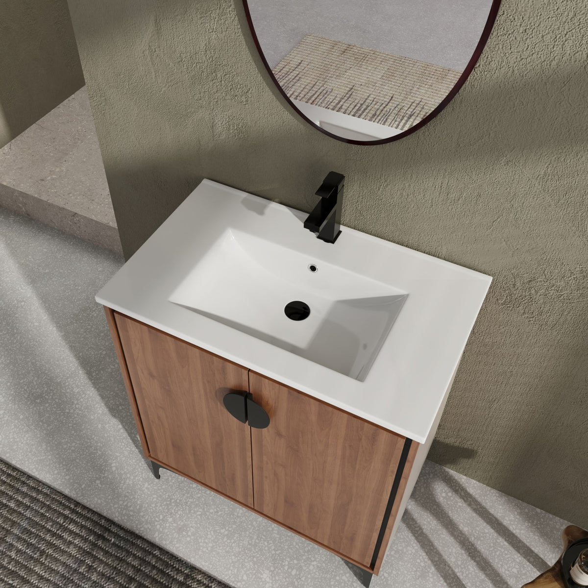 Bathroom Vanity Freestanding Cabinet With Sink - Brown
