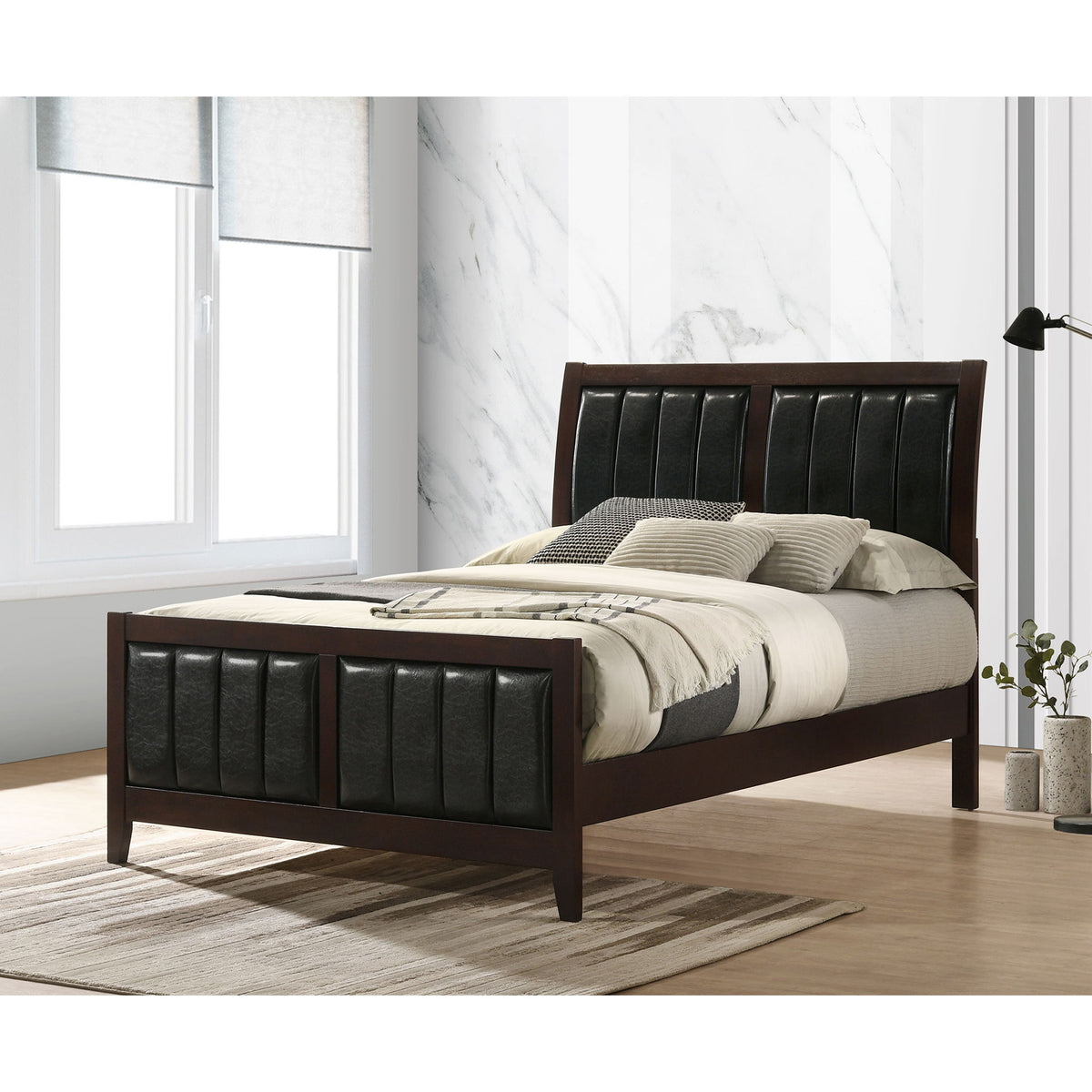 Full Panel Bed With Tufted Headboard Frame - Brown