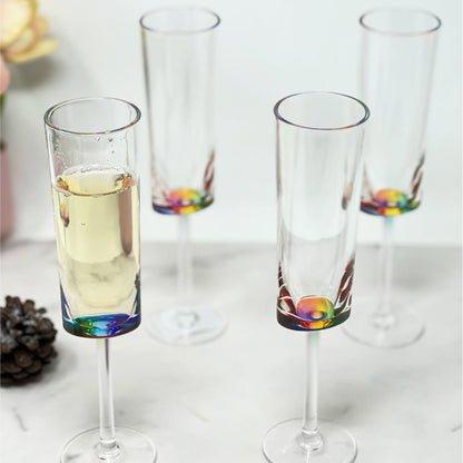 Halo - Oval Unbreakable Plastic Champagne Flutes Acrylic Wedding Glasses, 4Oz Capacity (Set of 4) - Clear