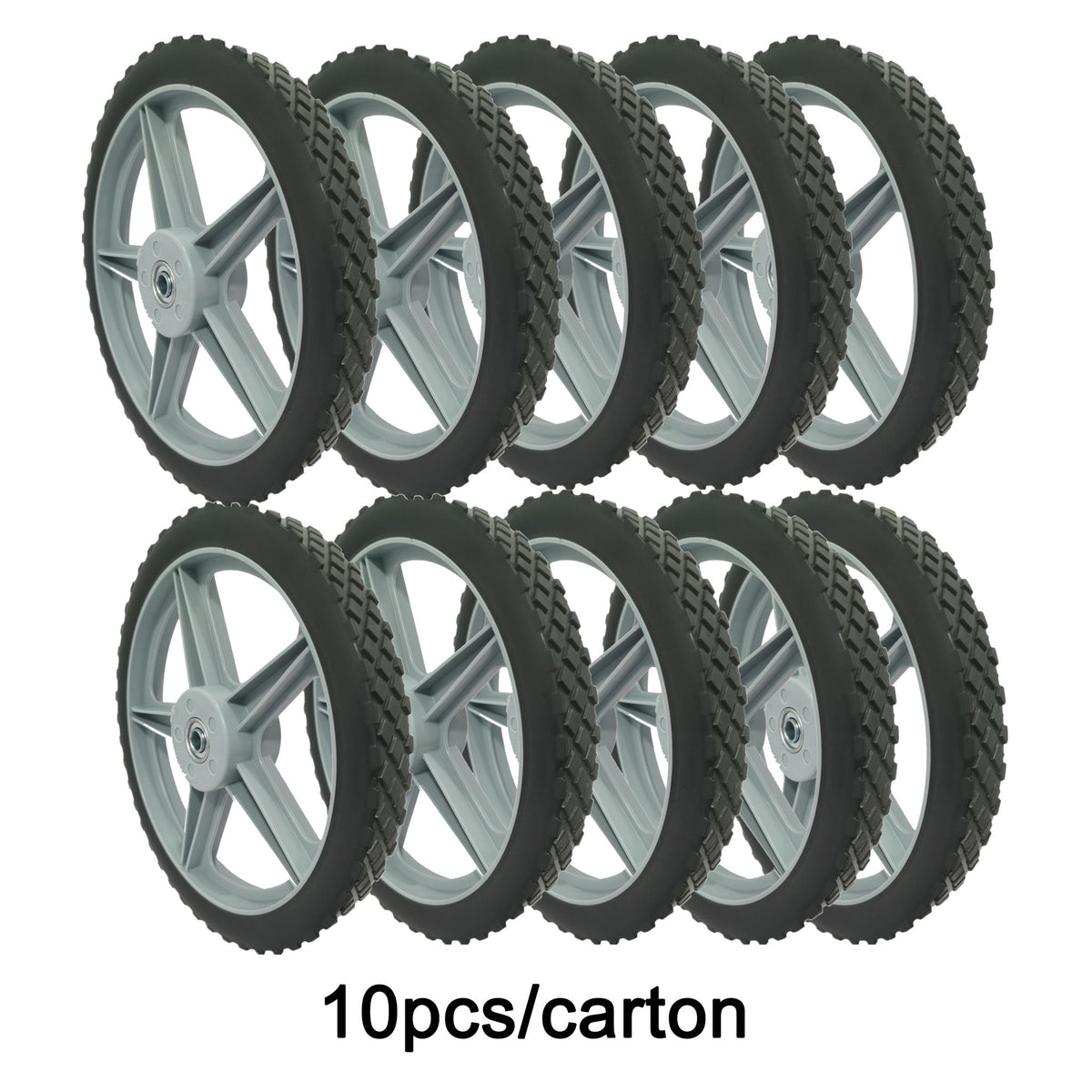 Universal 12" Spoked Plastic Wheel And Tire For Lawn Mowers & Trolley Carts, 10 Pack - Black