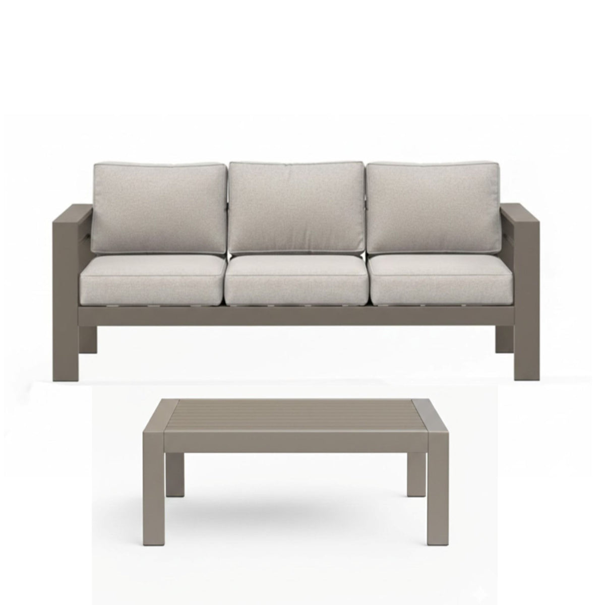 2 Piece Outdoor Patio Set, 3 Seat Sofa With Thick Cushions And Coffee Table - Light Khaki / Beige