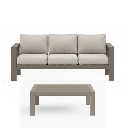 2 Piece Outdoor Patio Set, 3 Seat Sofa With Thick Cushions And Coffee Table - Light Khaki / Beige
