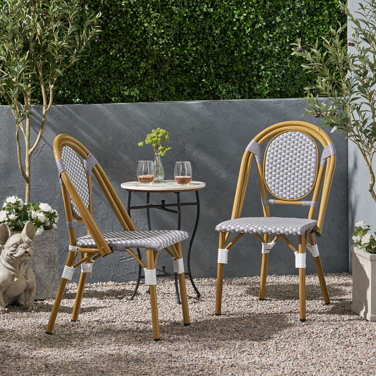 Outdoor Rattan And Aluminum French Bistro Chair Set