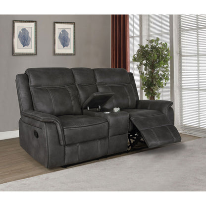 Franklin - Upholstered Padded Arm Reclining Loveseat With Center Console - Charcoal