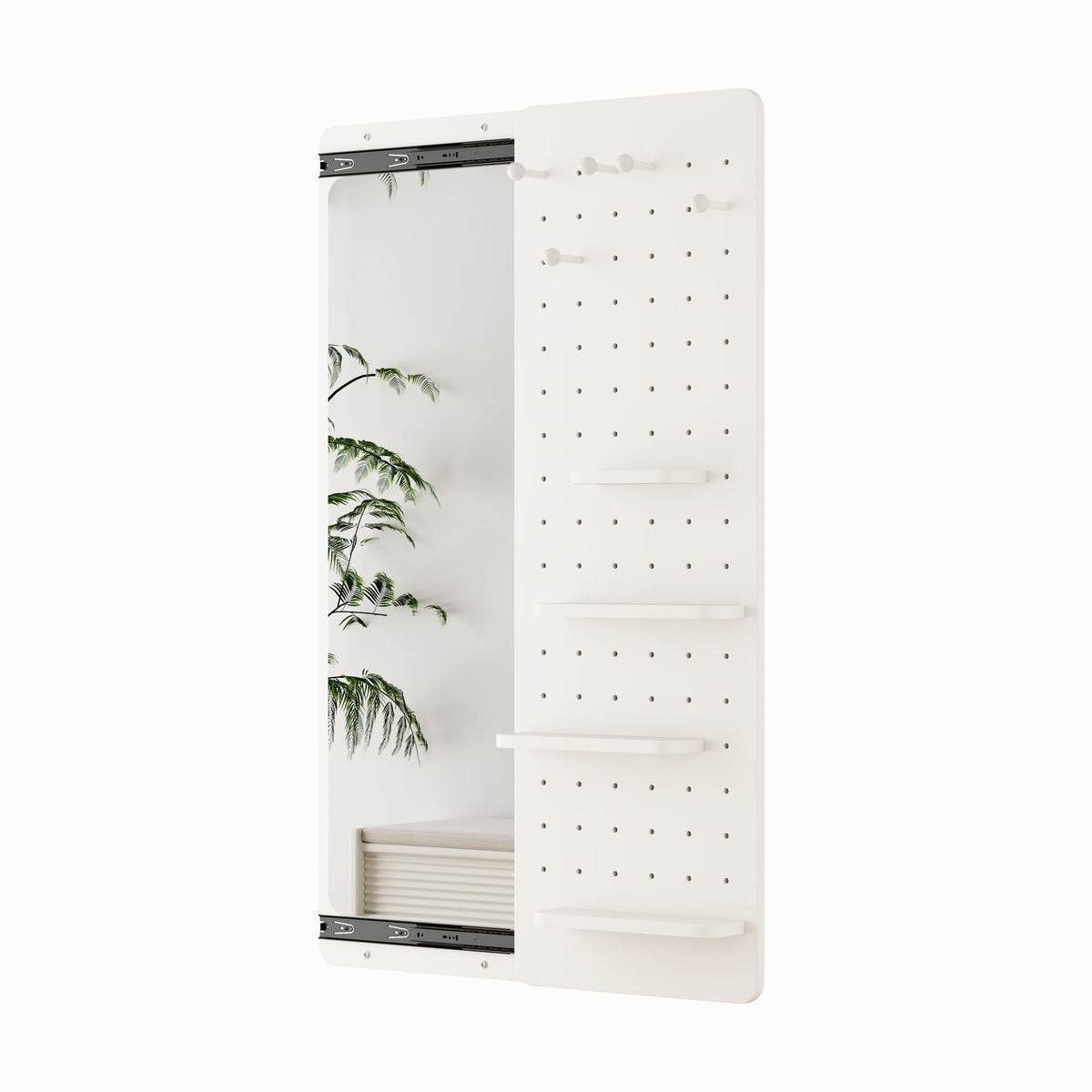 Wall Mounted Full Length Mirror With Shelf And Hook