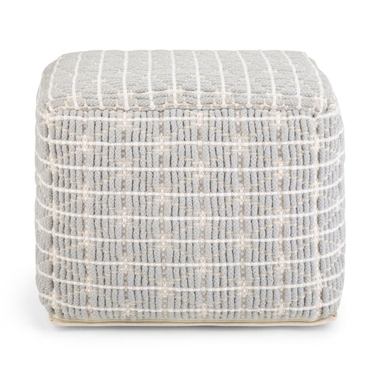 Noreen - Square Pouf - Light Blue / White
