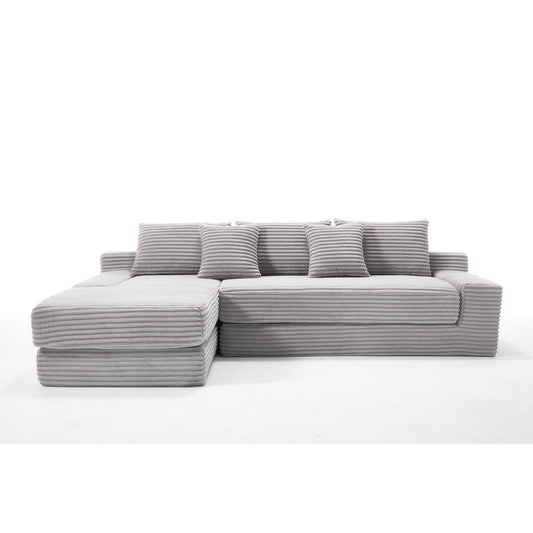 Modern L Shaped Sectional Sofa With Memory Foam & Steel Frame, Corduroy Fabric - Light Gray