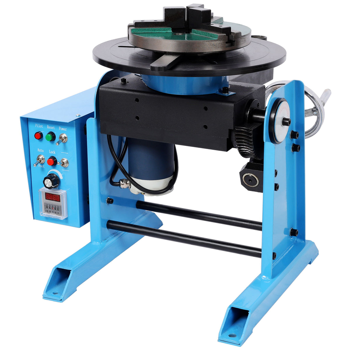 Heavy Duty Rotary Welding Positioner Turntable Table With Manual Tilt And 3 Jaw Lathe Chuck - Blue
