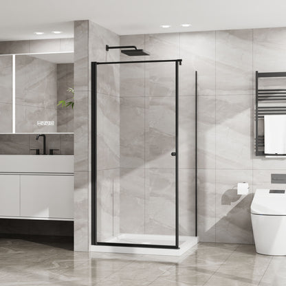 Corner Shower Enclosure, Frameless Pivot Door - Matte Black