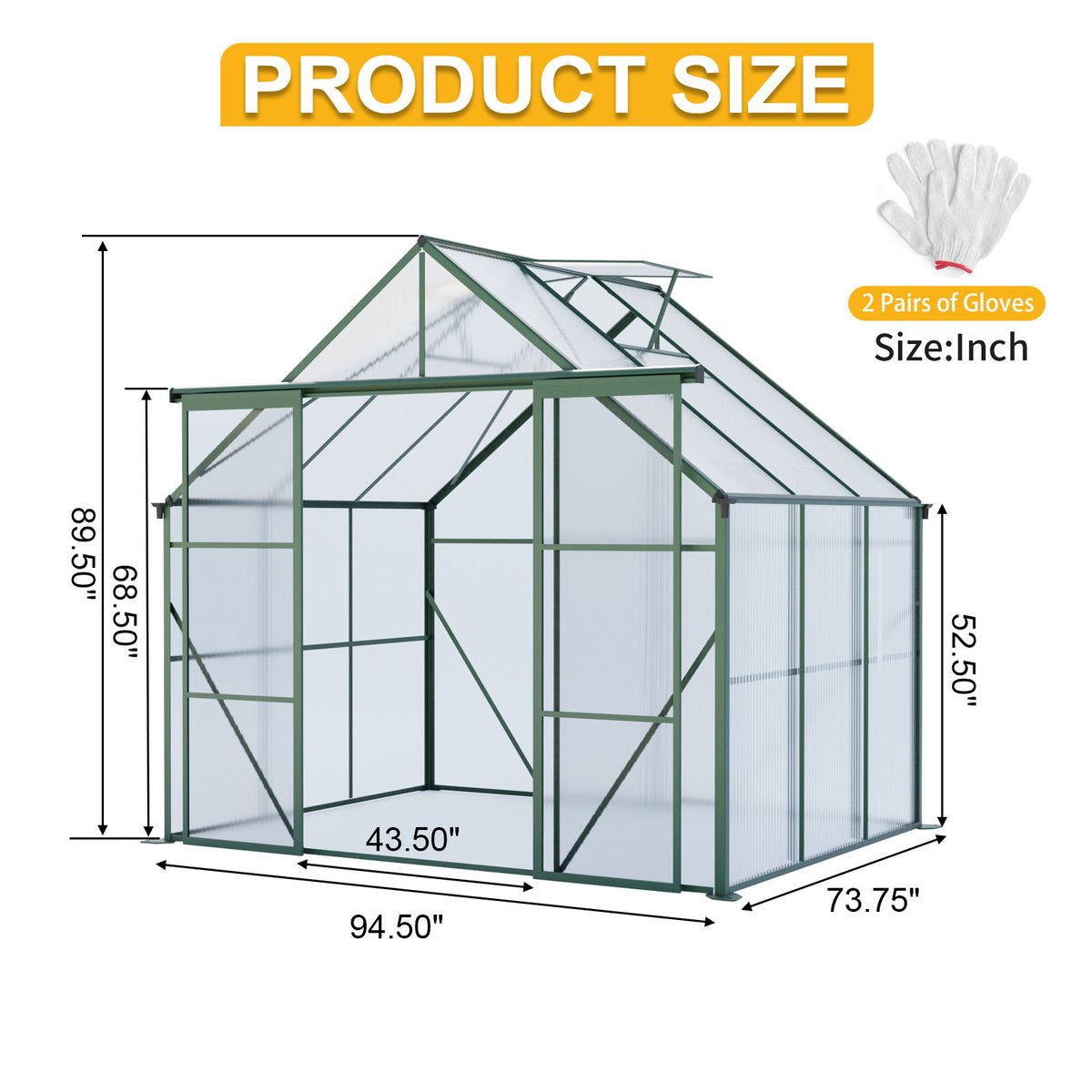 Double Door Polycarbonate house Raised Base And Anchor Aluminum Heavy Duty Walk In houses For Outdoor Backyard In All Season
