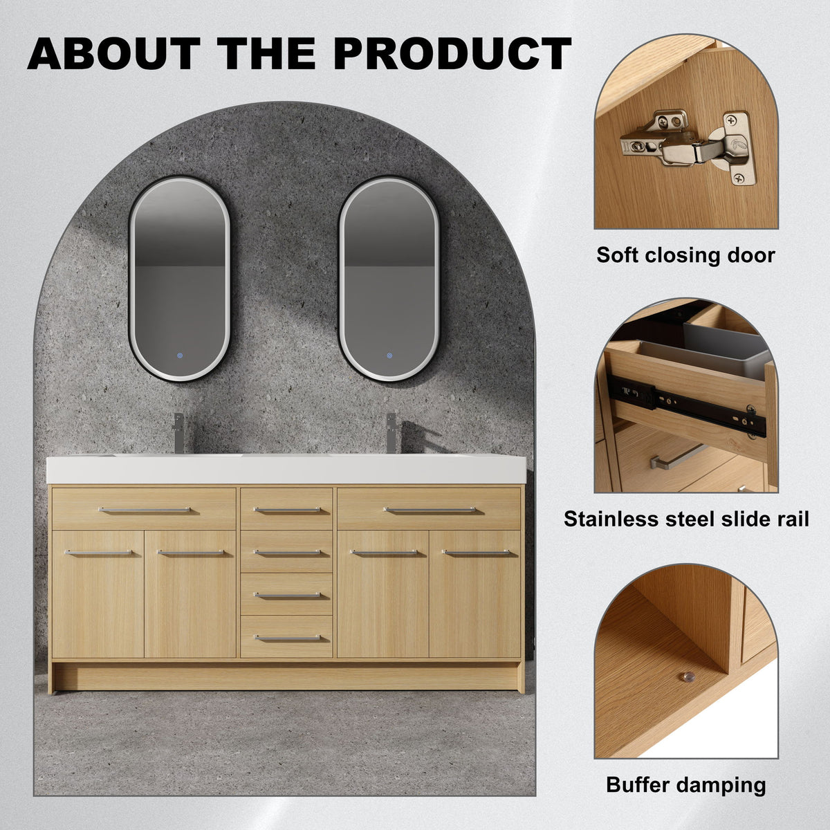 Freestanding Bathroom Vanity With Resin Sink, Soft-Closing Doors And Drawers