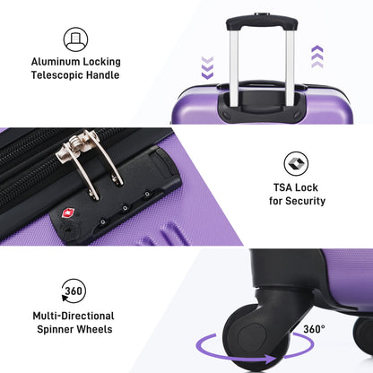 Juego de 3 maletas rígidas con ruedas y cerradura TSA, disponibles en 20, 24 y 28 pulgadas.