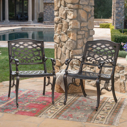 Luminea - Outdoor Aluminum Dining Chair With Scroll Design, Lattice Pattern And Cabriole Legs - Copper