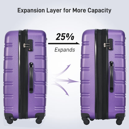 Juego de 3 maletas rígidas con ruedas y cerradura TSA, disponibles en 20, 24 y 28 pulgadas.