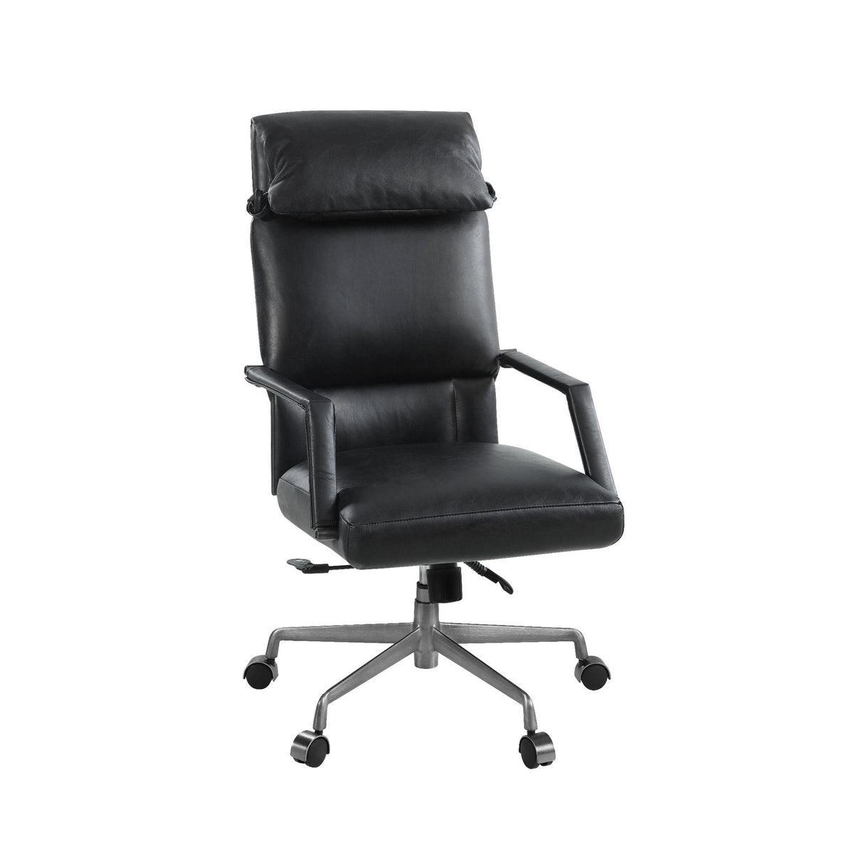 Dart Vintage Black Top Grain Leather & Iron Swivel Office Chair
