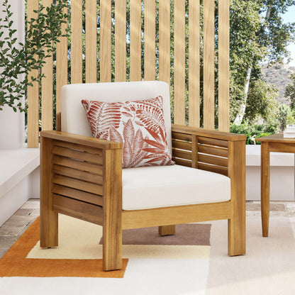 Outdoor Acacia Wood Club Chairs With Cushions - Teak / Beige