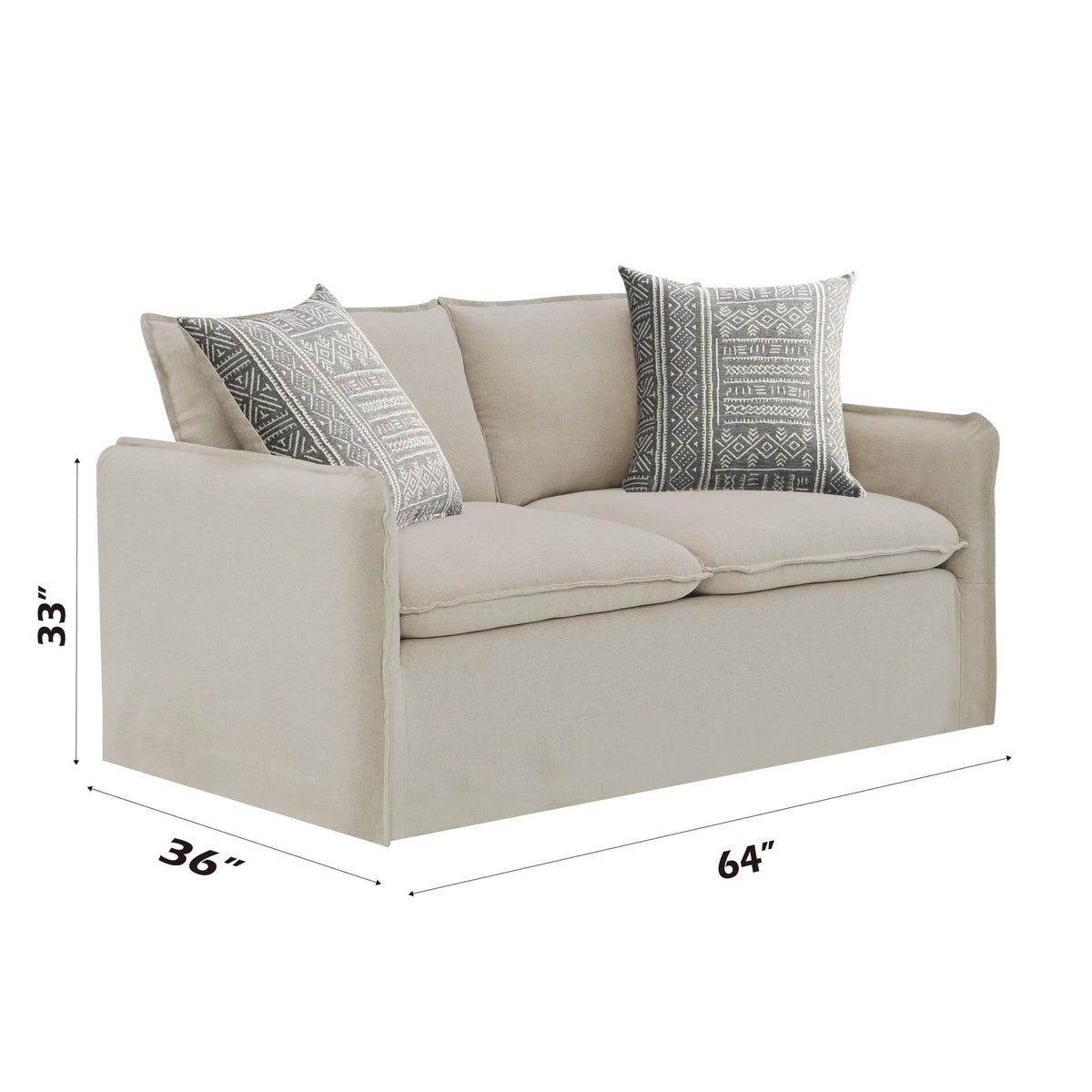 Upendo - Loveseat de lino estampado con dos cojines - Beige