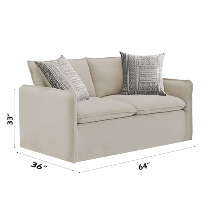 Upendo - Loveseat de lino estampado con dos cojines - Beige