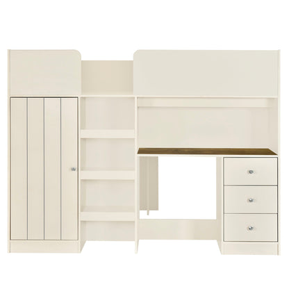 Loft Bed With Built In Wardrobe, Desk, Shelves, And Drawers
