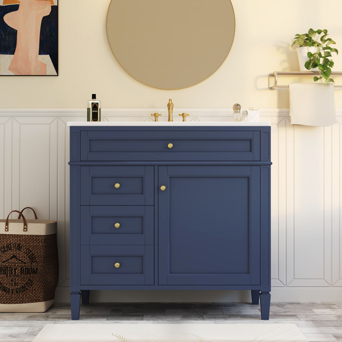 Bathroom Vanity With Top Sink, 2 Drawers And Tip Out Drawer