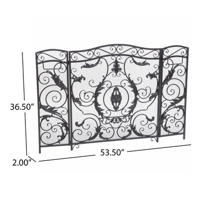 Mariella - Traditional Floral Iron Fireplace Screen With Ornate Design
