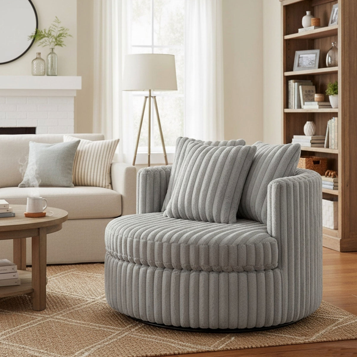 Mindy - Oversized Swivel Barrel Chair - Gray