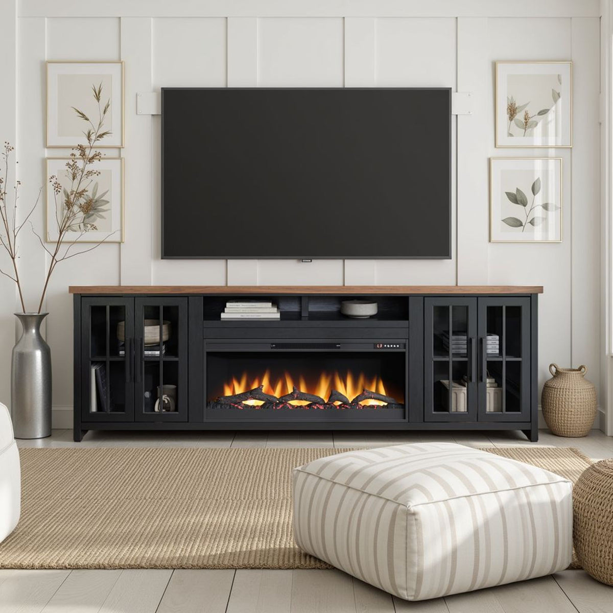 Fireplace TV Stand Console For TVs Up To 100" - Black / Whiskey