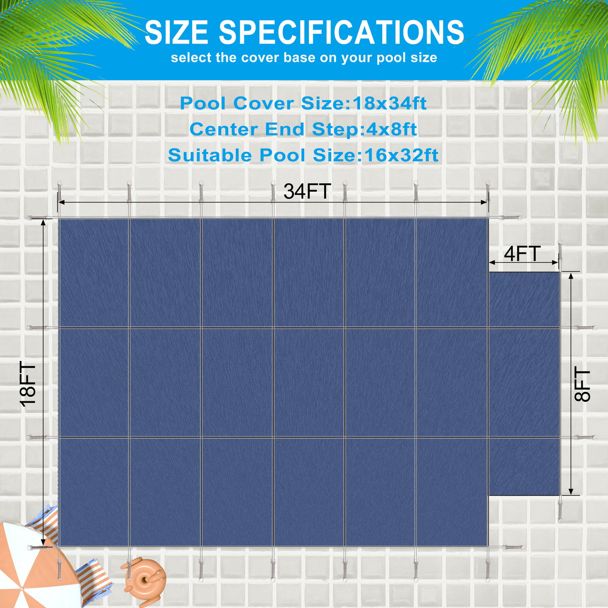 16 X 32 Ft High Strength Pool Safety Cover For Inground Winter Swimming Pools With Center End Step