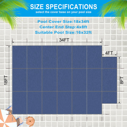 16 X 32 Ft High Strength Pool Safety Cover For Inground Winter Swimming Pools With Center End Step