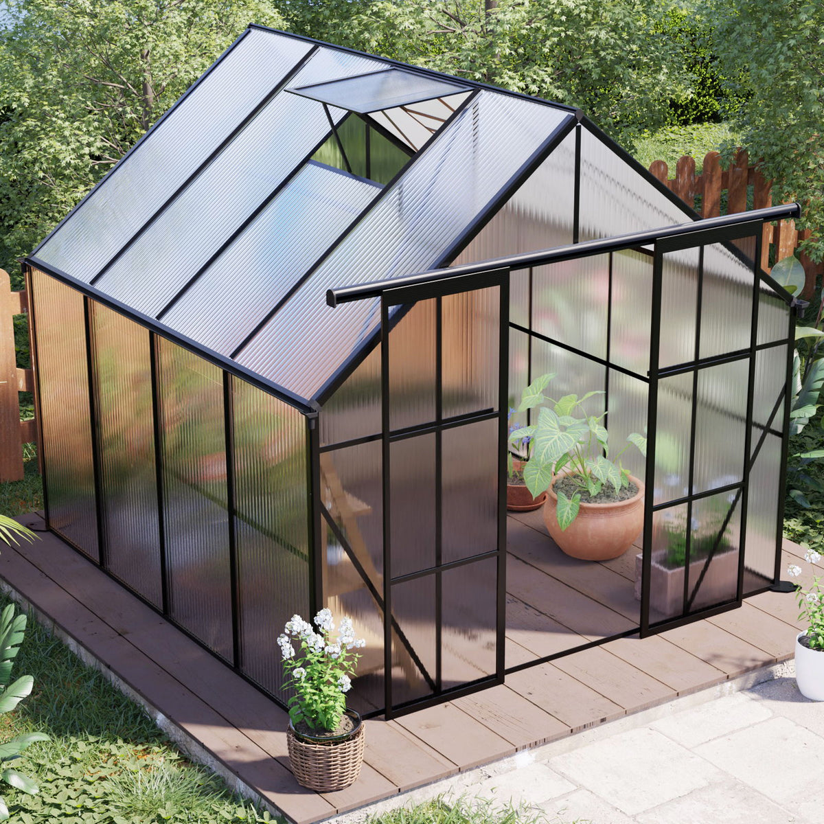Double Door Polycarbonate house Raised Base And Anchor Aluminum Heavy Duty Walk In houses For Outdoor Backyard In All Season