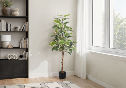 52" Tall, Artificial Plant, Rubber Tree, Indoor, Fake, Floor, Greenery, Potted, Real Touch, Decorative - Green / Black