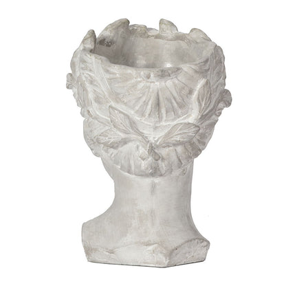 Greek Style Cement Head Planter Indoor Outdoor Home Garden Decor - Gray
