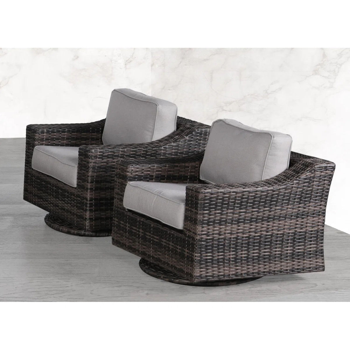 Outdoor Swivel Patio Chair With Cushions (Set of 2) - Brown