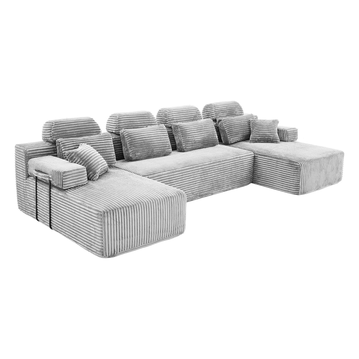 Sectional Sleeper Sofa & Storage Pockets, Modular Couch With Throw Pillows For Living Room