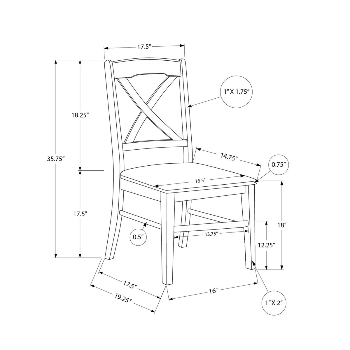 Silla de comedor, lateral, de transición (juego de 2)